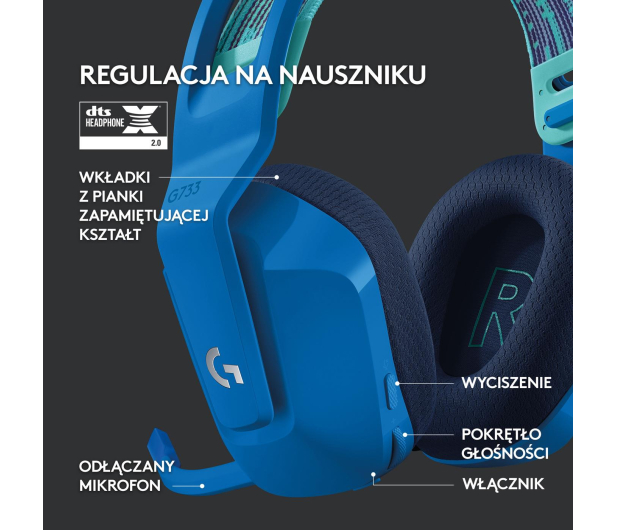 LOGITECH SG733 LIGHTSPEED Wireless RGB Headset BLUE Niebieski - 594939 - zdjęcie 10